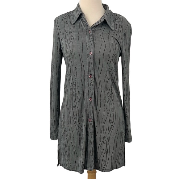 Rabbit Rabbit Rabbit Designs Long Sleeve Button Down Dress/Tunic Gray Abstract 6 - Picture 1 of 9